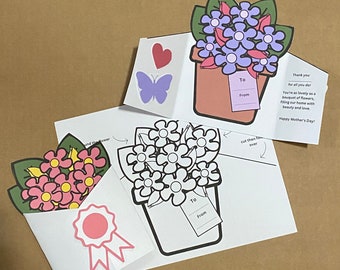 Mother's Day Flower Card Craft: Printable Coloring Page (PDF)