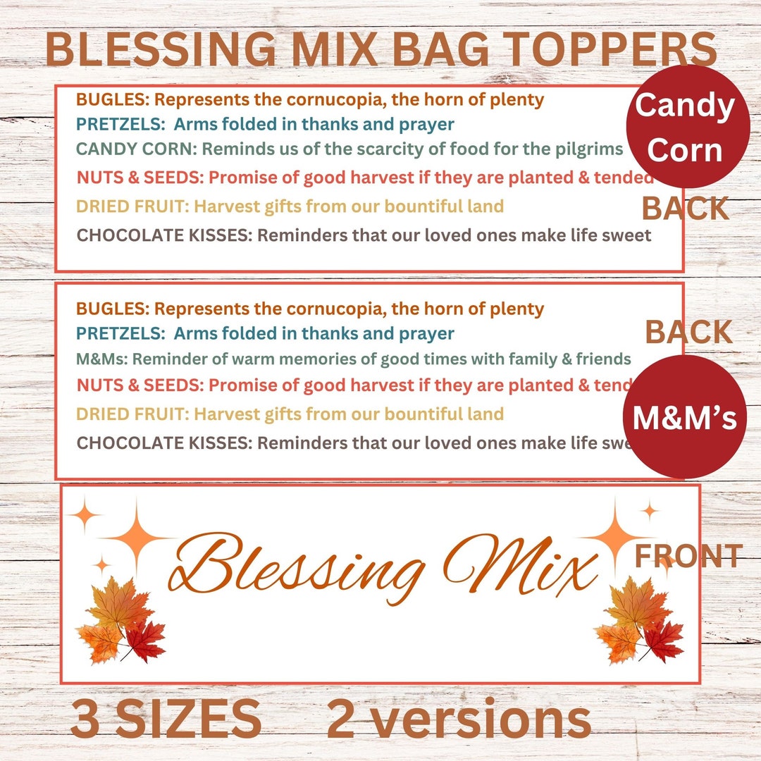 Blessing Mix Bag Topper, Blessing Mix Favor Tag, Thanksgiving Treat Bag ...