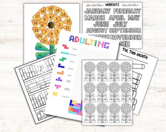 2026 Workouts Tracker, Monthly Tracker, Daily Mood Weather Workout Adulting Reading Year in Pixels Coloring Tracker  ADHD Tracker Bundle