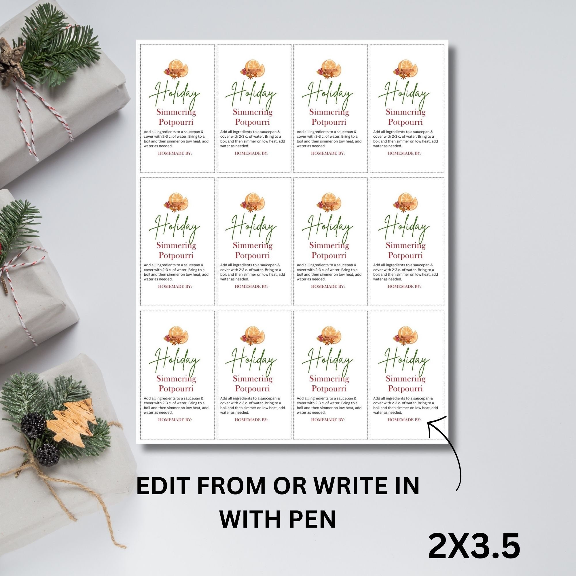 Potpourri Tag, Printable Holiday Simmering Potpourri, Stovetop ...