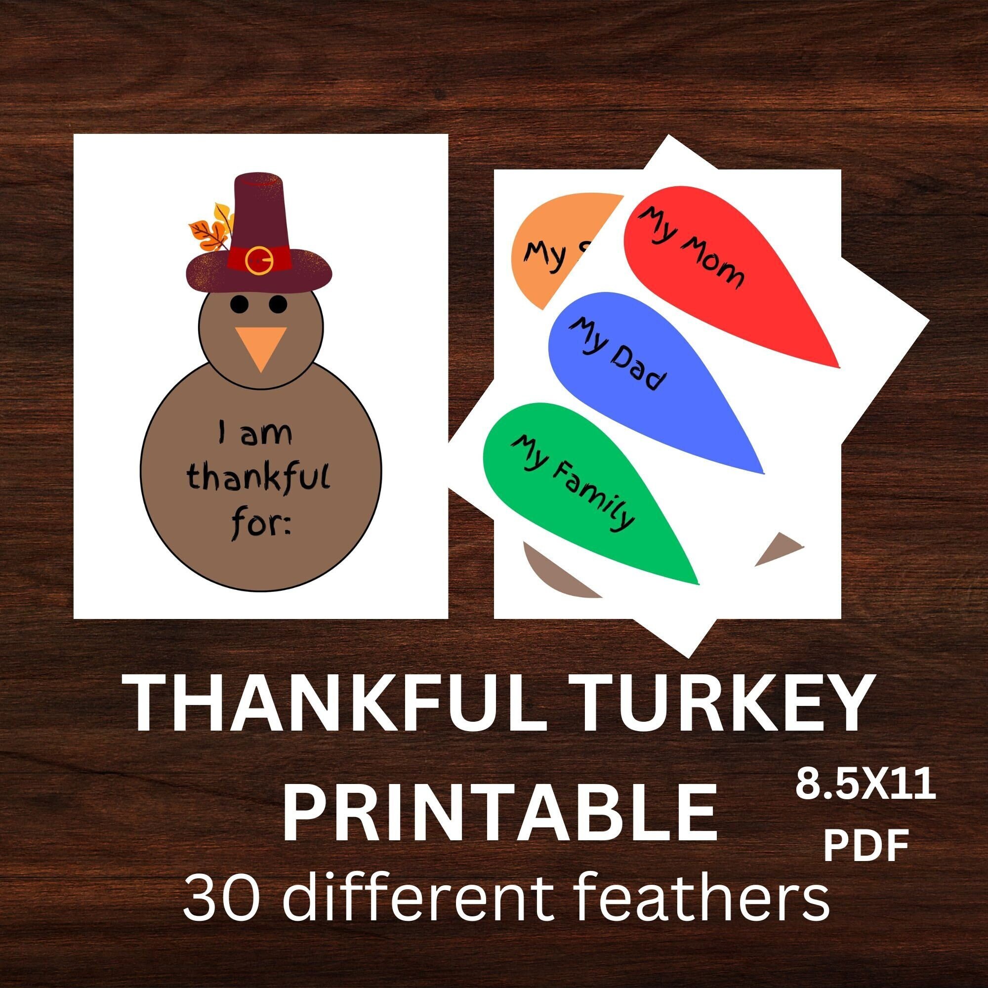 Thankful Turkey Printable Thanksgiving Craft Build a Turkey Etsy