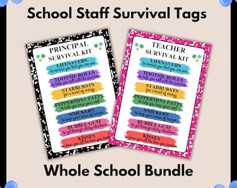 School Staff Survival Kit Gift Tag | Printable Back to School Candy Treat Tags | Editable Administrative Appreciation Gift Tags