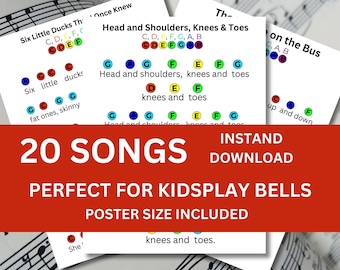 Handbell Sheet Music Instant Digital Download, Printable Hand Bell Music Sheets, Color Coded Music Sheets, Printable Hand Bell Music Bundle