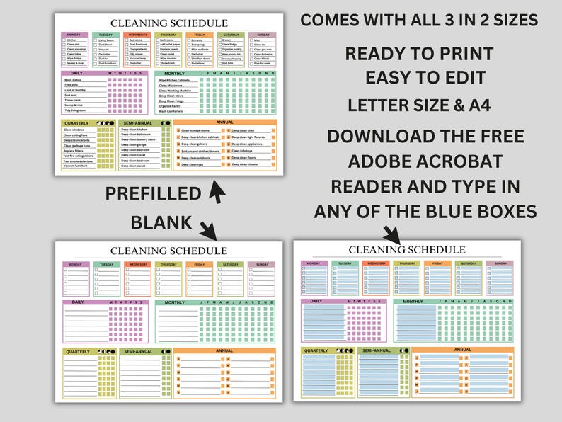 Cleaning Schedule , ADHD Printable Cleaning Checklist, Editable Chore
