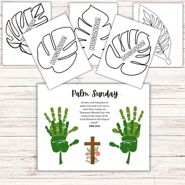 Palm Sunday Craft Activity Bundle, Hosanna Palm Sunday Handprint Art Craft, Palm Sunday Coloring Download Printable Easter Story Holy Week