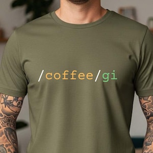 Coder Coffee Regex Tee T-Shirt | Programming Humor /coffee/gi, Java C# C++ Python
