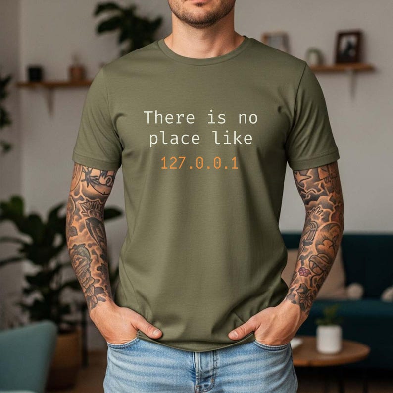 Coder T-Shirt | Developer Humor, Java, Python, C# (127.0.0.1) Military Green