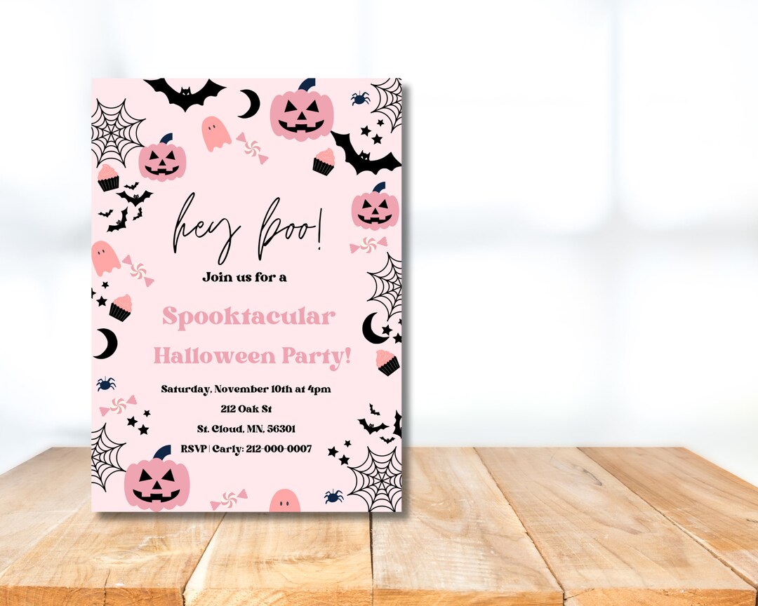 EDITABLE Cute Halloween Party Invitation Cute Pink Ghost Etsy