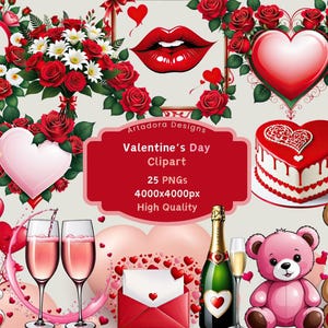 25 Valentine’s Day Clipart PNG Bundle | Romantic Love Digital Stickers, Cute Valentine Aesthetic Graphics | wedding clipart | valentine day