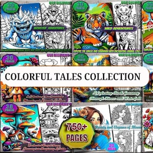 Colourful Tales Colouring Book Bundle| 20 Books for Kids And Adults Digital Download  Printable Fun & Relaxation