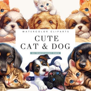 20 Watercolor Cute Cat & Dog Clipart Bundle | Hand-Painted Pet PNG Graphics | Animal Stickers, Nursery Art, Scrapbooking, Invitations