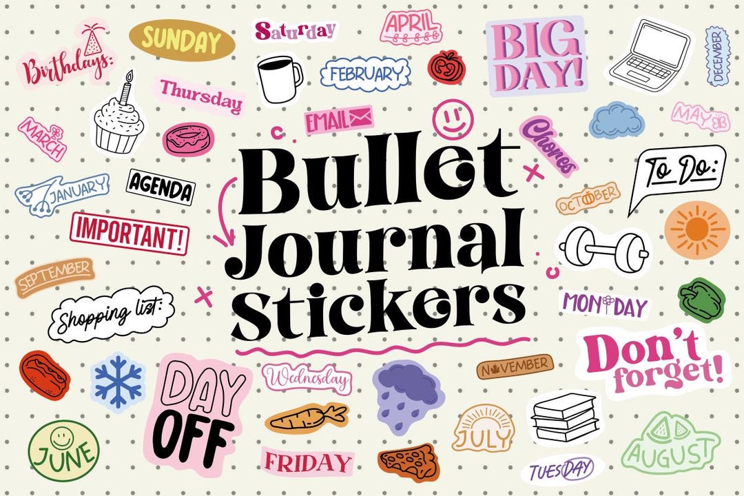 Bullet Journal Sticker Set | Planner Stickers SVG PNG EPS | Cute ...