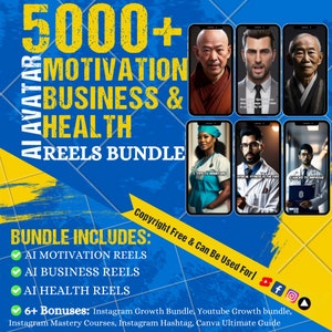 5000+ AI Mega Reels Bundle | Health, Motivation, Business, Avatar Reels + Instagram & YouTube Growth Bonus + Hashtag Guide