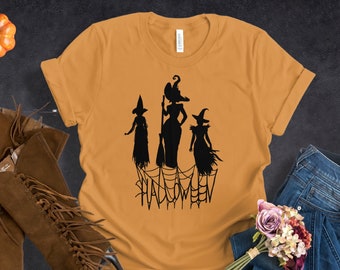 Camiseta de Halloween de brujas, camiseta de temporada espeluznante, corte holgado para mujer