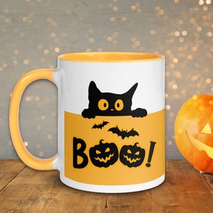 Boo Cat Halloween Coffee Mug, Funny, Humor, Cartoon, Gift for Men and Women, Present, Birthday, Holiday