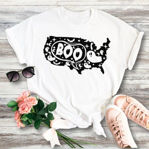 Spooktacular Boo USA Karte Halloween T-Shirt für Frauen, Halloween Boo Shirts, Halloween Shirts, Herbst Shirts, Halloween lustiges Shirt