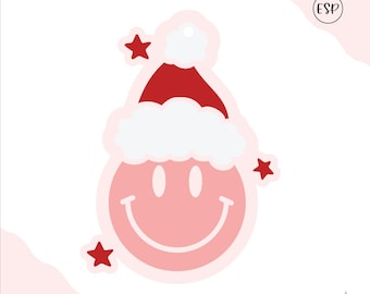 Smiley kerstman taslabel SVG | Lasergesneden kerstornament (digitale download)