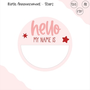 Hallo geboortekaartje - sterren | Digitaal bestand babynaambord | Lasergesneden fotorekwisiet voor pasgeborenen | Laserkamerdecoratie | Houten bord met babystatistieken