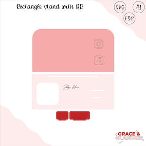Rechthoekige standaard met QR-code | Lasergesneden displaystandaard | POS QR-houder voor menu, betaling en sociale media | Digitaal Glowforge-bestand