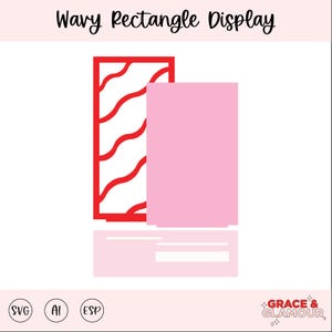 May include: A digital illustration of a pink and red wavy rectangle display. The display features a red frame with a wavy design and a solid pink rectangle. The text "Wavy Rectangle Display" is at the top.