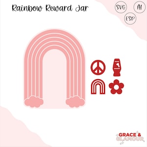 レインボーフラワーのご褒美ジャー SVG | キッズインセンティブトラッカーレーザーカットファイル | 家事チャートジャー | アクリルトークンジャー | レーザーデジタルダウンロード