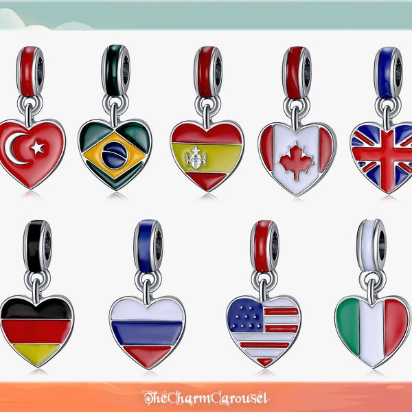 Flag Charm - Flags of the countries, World of Colors - Flag Bead Pendants for Charm Bracelet, Country Charms
