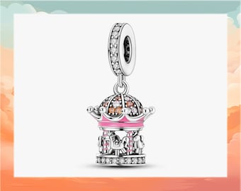 Carrousel rose - Breloque en argent sterling S925, Perles de carrousel, breloques, perles, breloques pour bracelets