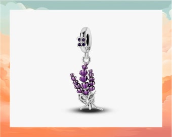 Lavender Charm, S925 Sterling Silver Charms, Lavender Bead for Charm Bracelet, Flower Charms