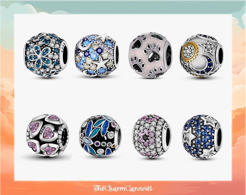 Vibrant Round CZ Zircon Charms Colorful Charms, 925 Sterling Silver Fits Original Bracelet, Charm Beads image 1