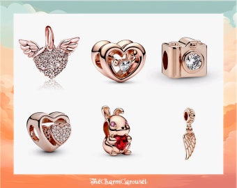 Collection plaquée or rose – Breloques lapin et amour – Argent sterling 925 – Breloques croisées, cadeau parfait pour elle