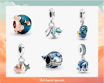 Sea World Charms - Argent Sterling - Poisson, Baleine, Poulpe, Tortue, Animaux Marins pour Bracelet