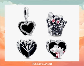 Elegance in Monochrome: Black & Silver Charms Collection, S925 Silver