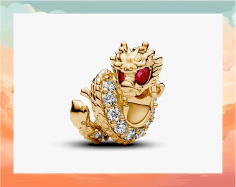 Sparkling Chinese Year of the Dragon Charm, Golden Dragon Charm - S925 Sterling Silver
