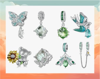 Breloques menthe, breloques menthe en argent sterling S925 : papillon, ours, oiseau, abeille, perles, breloques pour bracelet