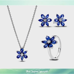 Ensemble herbier bleu scintillant Ensemble de bijoux en argent sterling S925, breloques, bijoux, cadeau pour elle, accessoires femme image 1