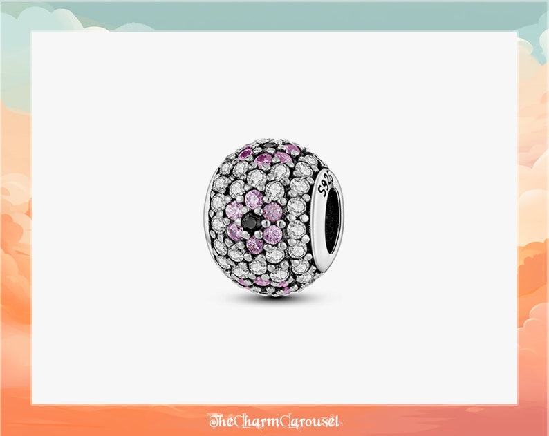 Vibrant Round CZ Zircon Charms Colorful Charms, 925 Sterling Silver Fits Original Bracelet, Charm Beads 6