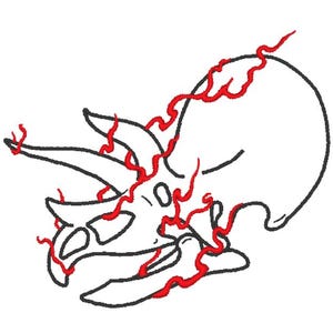 Dinosaur skull with flame