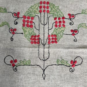 Embroidered  arts and crafts design on linen