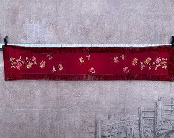 Hand-Embroidered, Hand Crafted Felted Wool Table Runner. Velvet wool felt with silk floral embroidery.