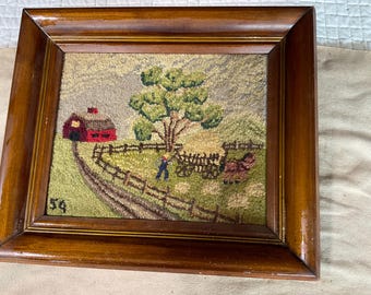 Home on the farm stump work, Embroidery