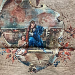 Hand painted arts and crafts runner. very well done two different scenes. the finest linen.