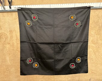 Black Silk Card Table Cover with Hand-embroidered Art Deco designs.
