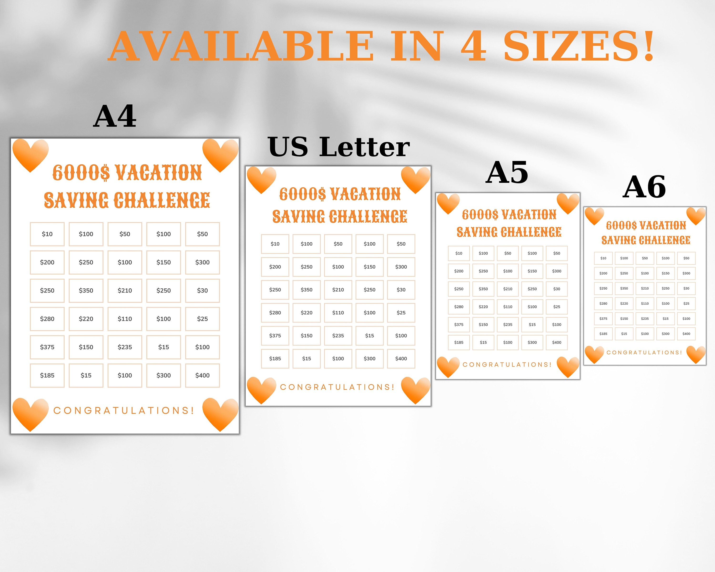 6k Vacation Money Saving Challenge Printable, A4,A5,A6 Size Savings ...