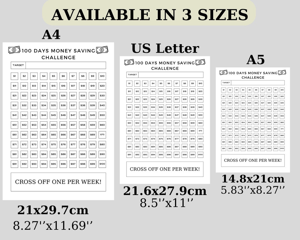 100 Envelope Challenge Printable, 100 Days Money Saving Challenge ...