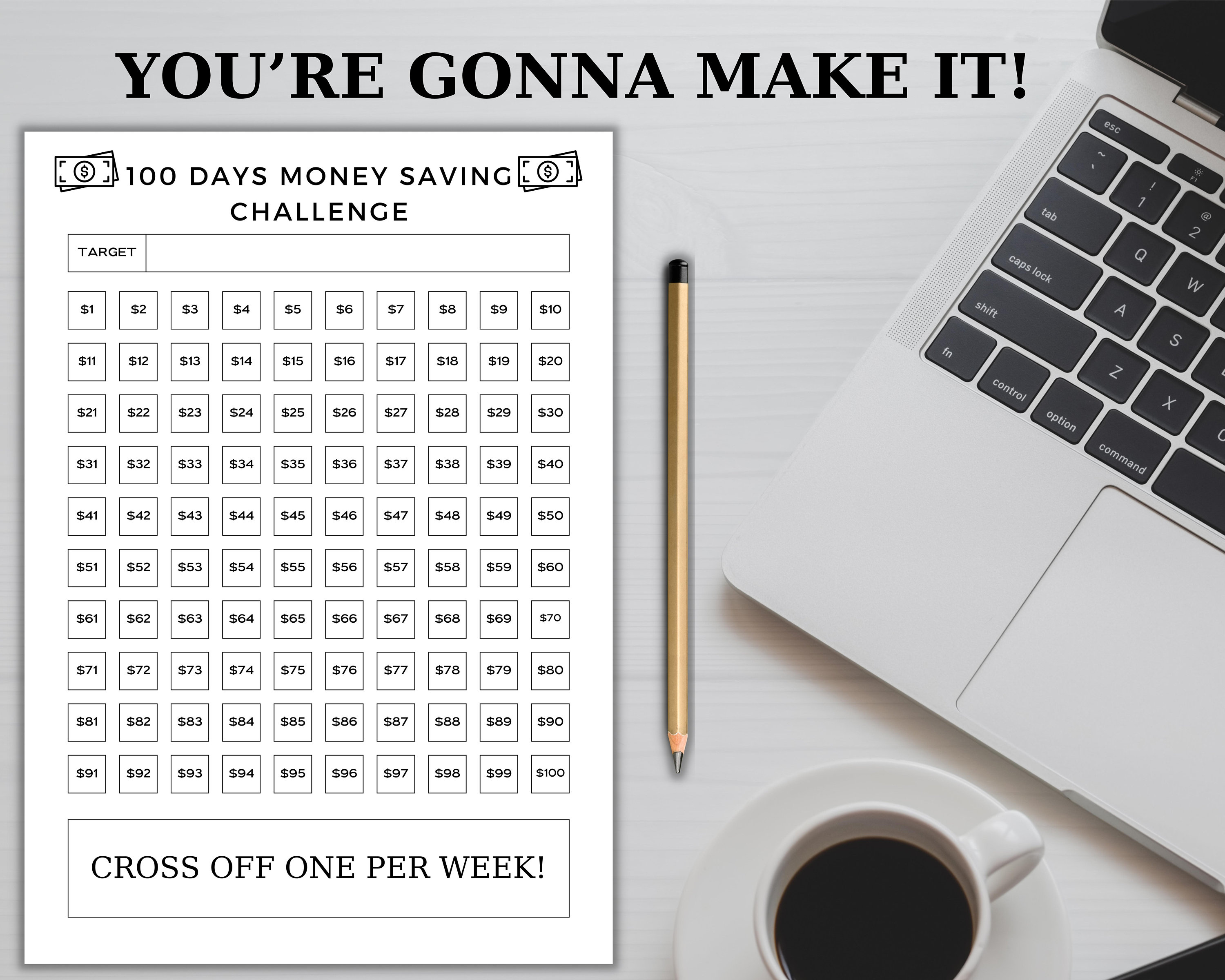 100 Envelope Challenge Printable, 100 Days Money Saving Challenge ...