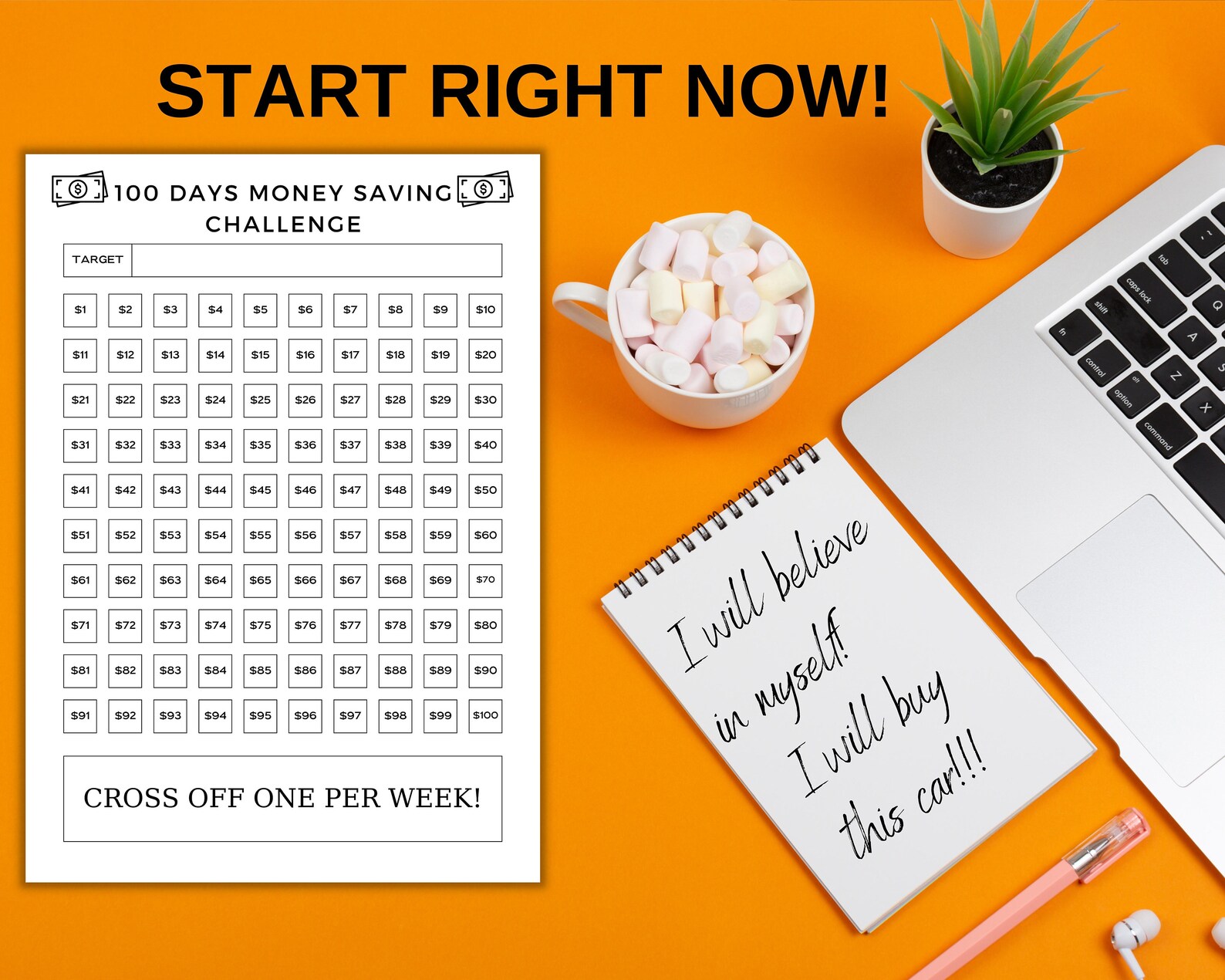 100 Envelope Challenge Printable, 100 Days Money Saving Challenge ...