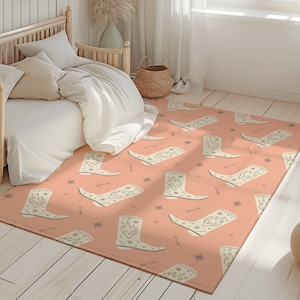 Retro Cowboy Boot Rug Cute Western Theme Apartment Decor Texas Dorm Room