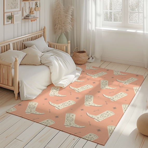 Retro Cowboy Boot Rug Cute Western Theme Apartment Decor Texas Dorm Room Rug Cowgirl Home Decor Trendy Western Style Rug Cowgirl Aesthetic