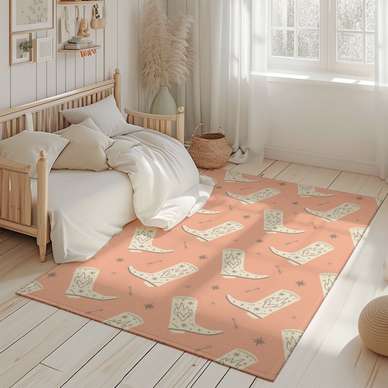 Retro Cowboy Boot Rug Cute Western Theme Apartment Decor Texas Dorm Room