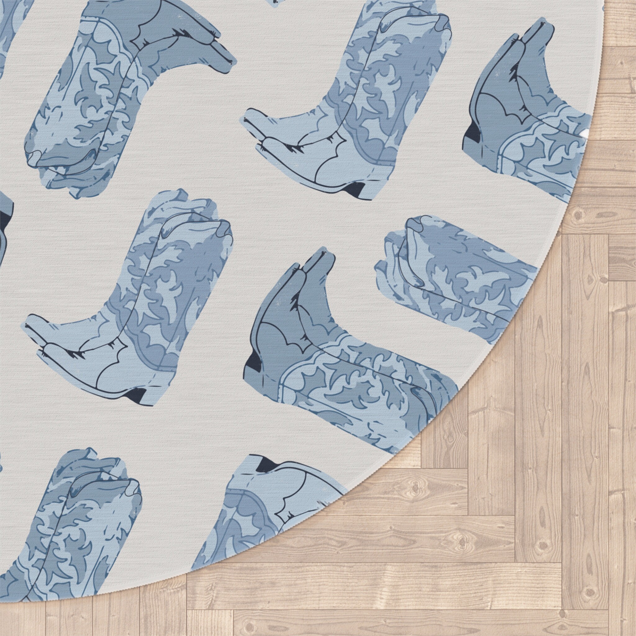 Blue Cowboy Boot Rug Boy Round Light Blue Rug Nursery Decor Boho ...
